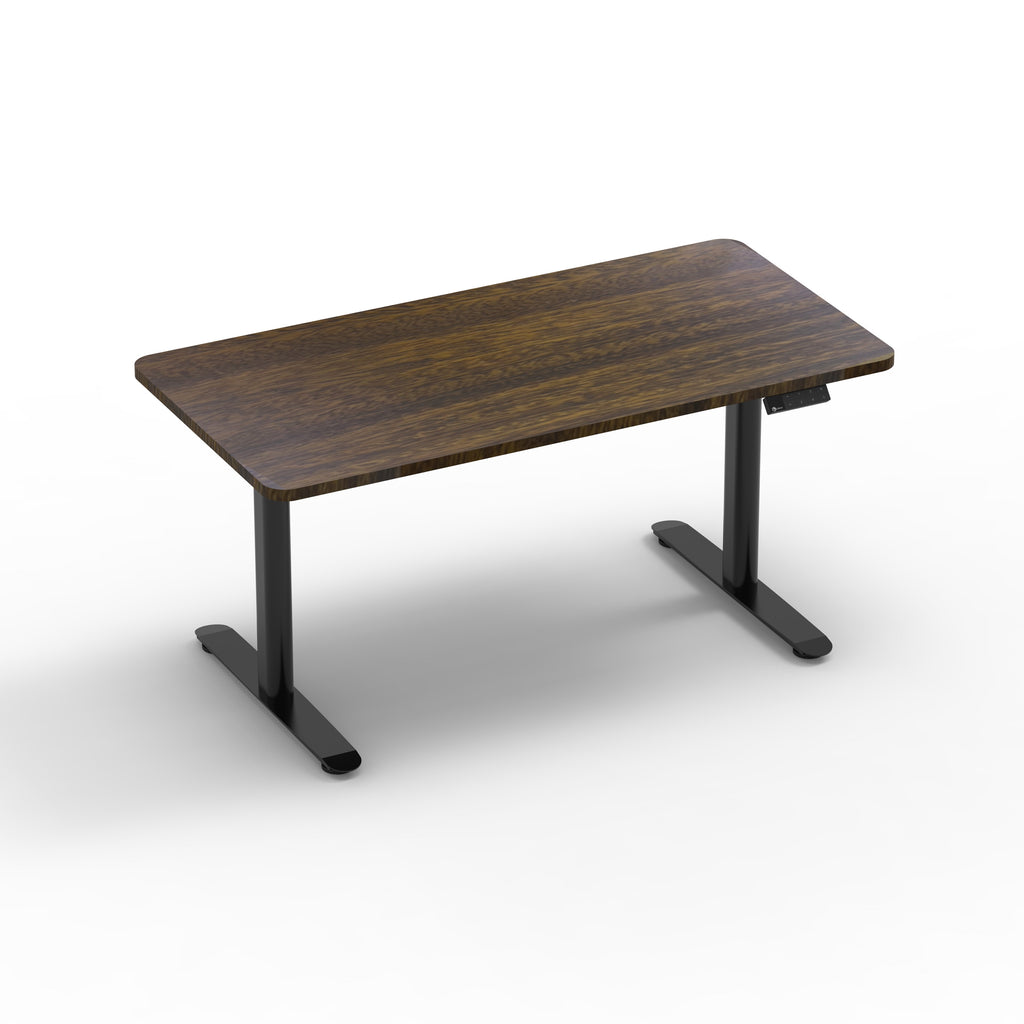 Lidron Kaya Desk - Black Frame - Walnut Tabletop 140x70cm | 55x28in β electric sit-stand desk with white frame and white; black; brown oak-wood; walnut-wood; medium-density-fiberboard-mdf tabletop, made in Canada